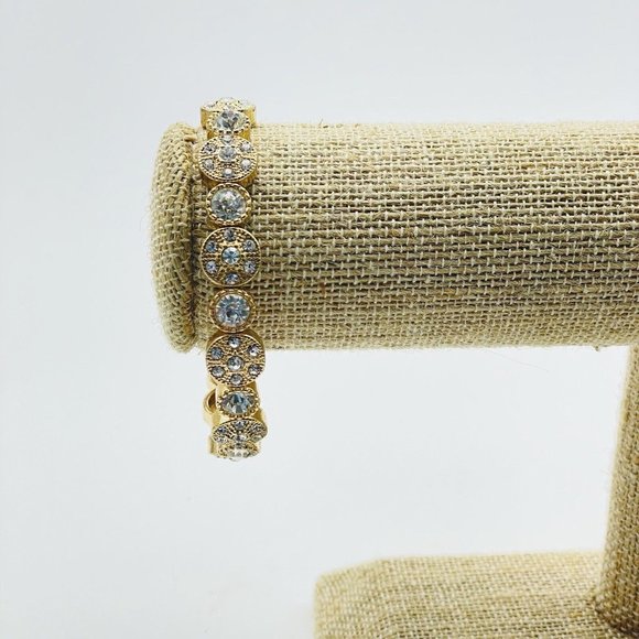 Rhinestone Encrusted Disc Stretch Bracelet Gold Tone Glam Bling Sparkle Holiday - Picture 6 of 6